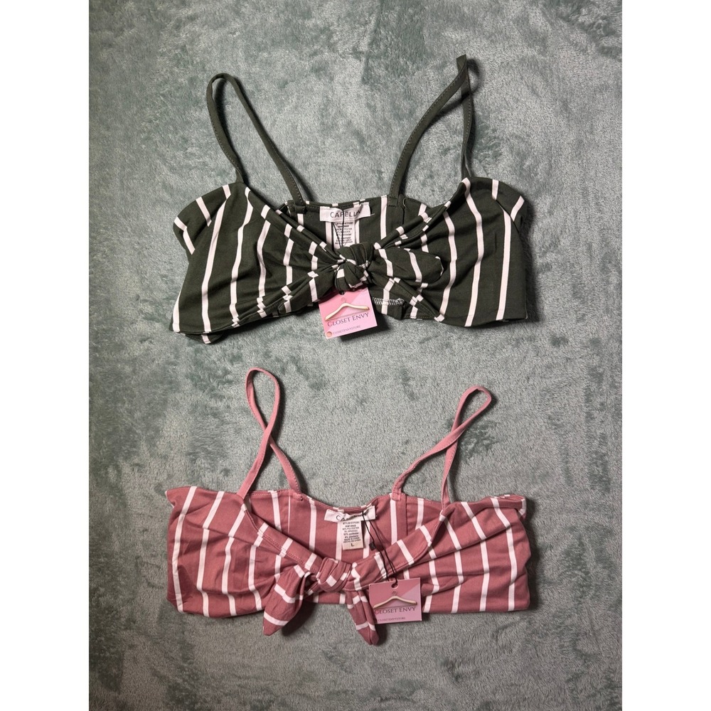 Womens Capella Set of 2 Striped Front Tie Crop Tops/Bandeaus Boutique Large NWT